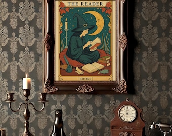 Witch Reading Book Tarot Card Wall Art,The Reader Tarot Wall Art, Book Lover Gift, Witchy Reading Nook Art, Bookish Witchy Library Decor