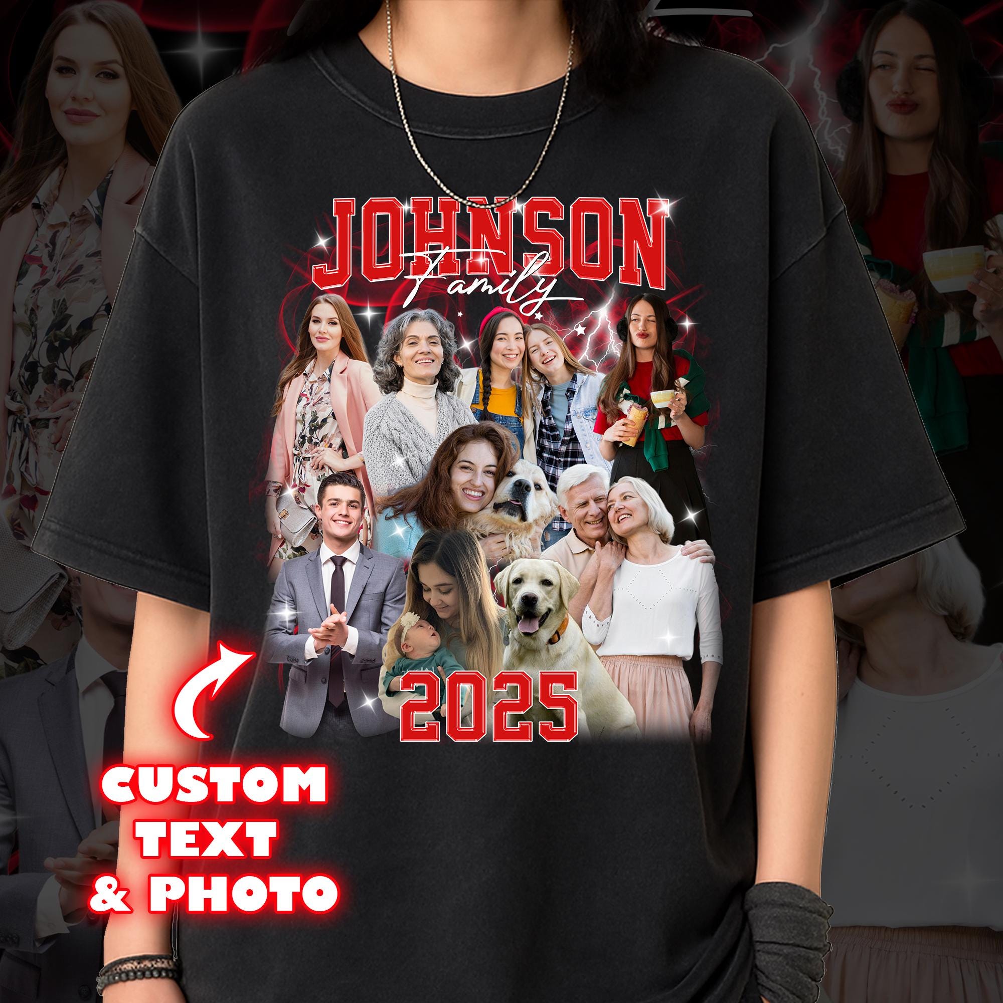 Custom 90s Vintage Family Bootleg Shirt, Personalized Photo