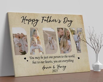 Aangepaste fotocollage canvas, vaderdagcadeau van kinderen, gepersonaliseerde papa canvas, familiefotolijst, cadeau voor papa 2025, kunst aan de muur