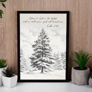 Christmas Tree Glory to God, Peace on Earth Art, Luke 2:14 Canvas Wall Art, Holiday Decor, Festive Decor, Christmas Canvas