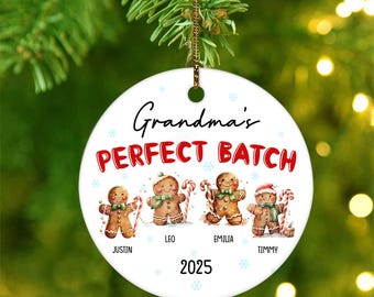 Grandma’s Perfect Batch Ornament, Custom Grandma Christmas Ornament, Personalized Gingerbread Family Ornament, Grandkids Christmas Gift