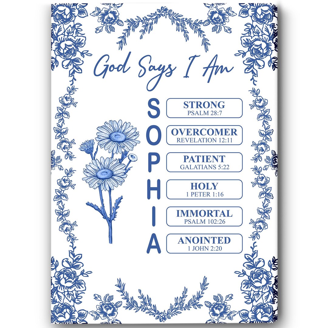 God Says I Am Name Letter in Bible Toile De Jouy Style Print ...