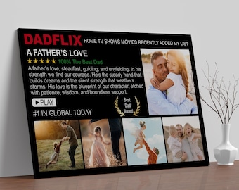 Personlig fars dag-present, en fars kärlek, bästa pappa någonsin, papparam, Dadflix, filmaffisch Canva-mall, grattis på fars dag-mall
