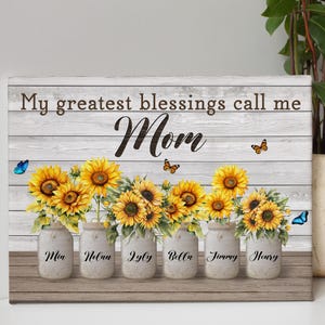 Personalized Canvas, Gift for mom, Flower Canvas, Gift from Daughter, Gift from Son, Birthday Gift for Mom, Home decor, Wall art Canvas
