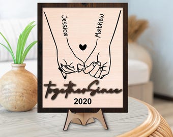 Holding Hand Forever Together Since Personalized Wooden Plaque, Anniversary Gift For Him, Gift For Her, Gifts For Husband,  Valentines Gift