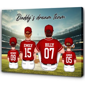 Daddy's Team Baseball Family Sitting Personalized Poster, Unique Father's Day Gift for Dad, Gift for Husband, Happy Father's Day, Baseball