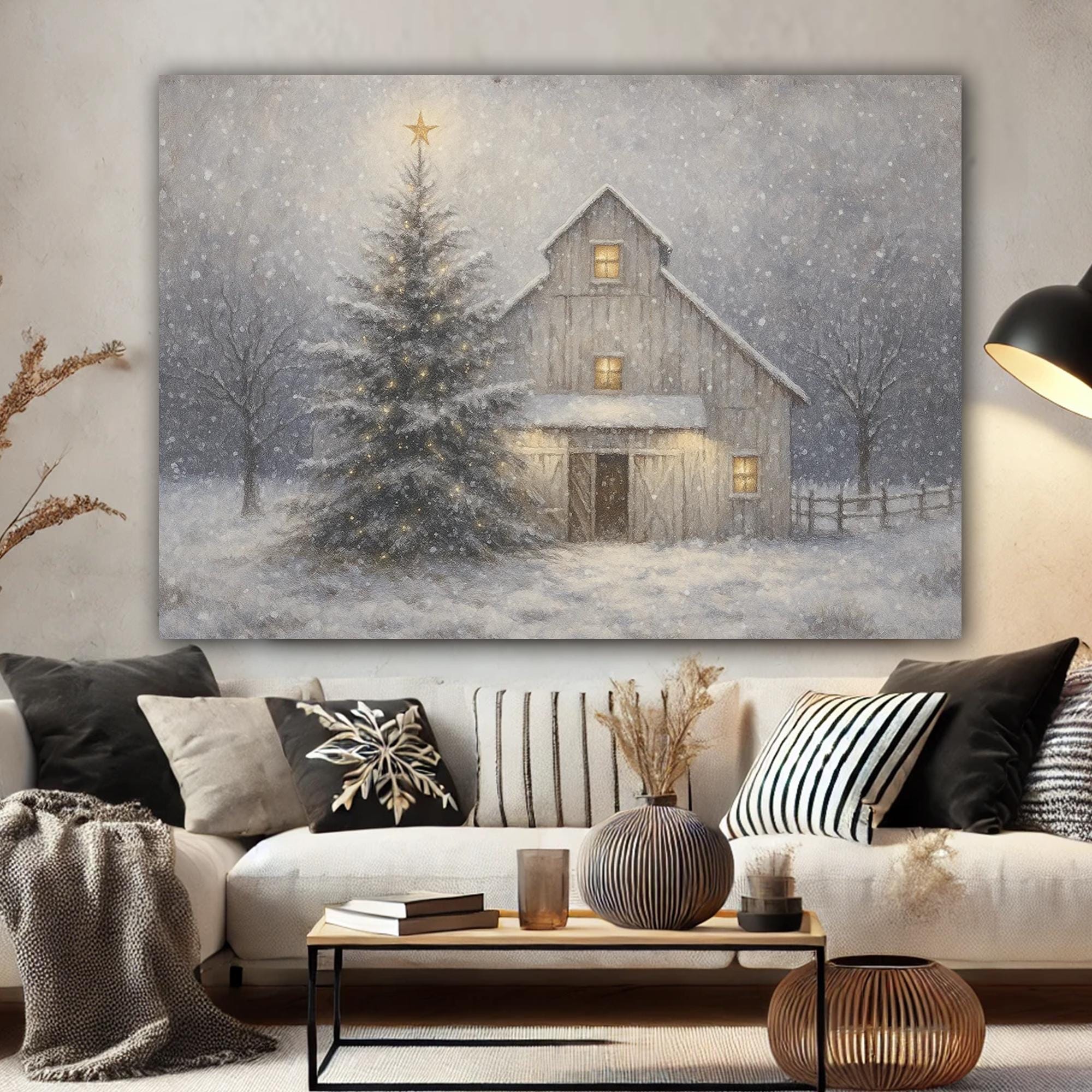 Rustic Christmas Barn Wall Art, Snowy Winter Barn Scene Canvas Print ...
