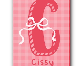 Impresión de nombre inicial personalizada, póster a cuadros personalizado, decoración para habitación de bebé, regalos para niño, arte mural para habitación de bebé, arte mural para dormitorio de bebé