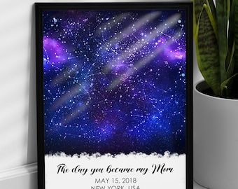The Day You Became My Mom Star Map, Mother's Day Gift From Daughter, New Mom First Mother's Day Gift , Mother In Law Gift For Mother's Day