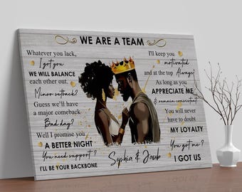 We're A Team I Got Us Black Couple – Personalized Photo Wrapped Canvas, Custom Anniversary Gift, Romantic Wall Art for Him and Her
