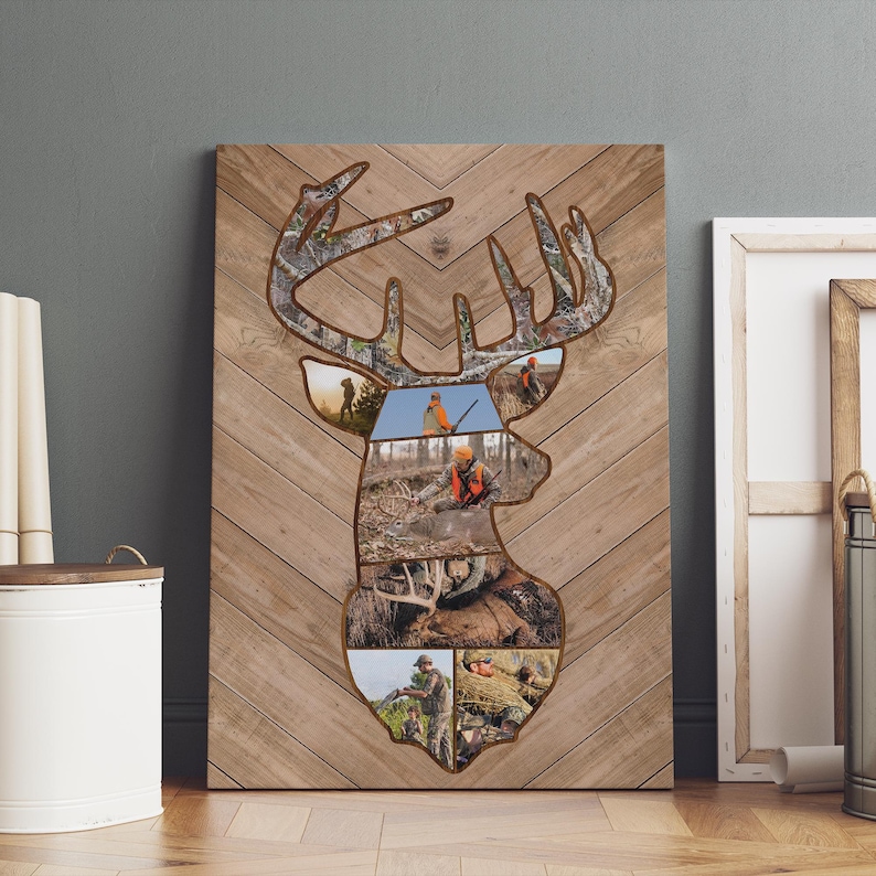 Personalized Deer Hunting Memories Canvas, Custom Photo Canvas, Gift For Dad, Birthday Gift for Dad, Memories Photo Custom, Home Decor image 1