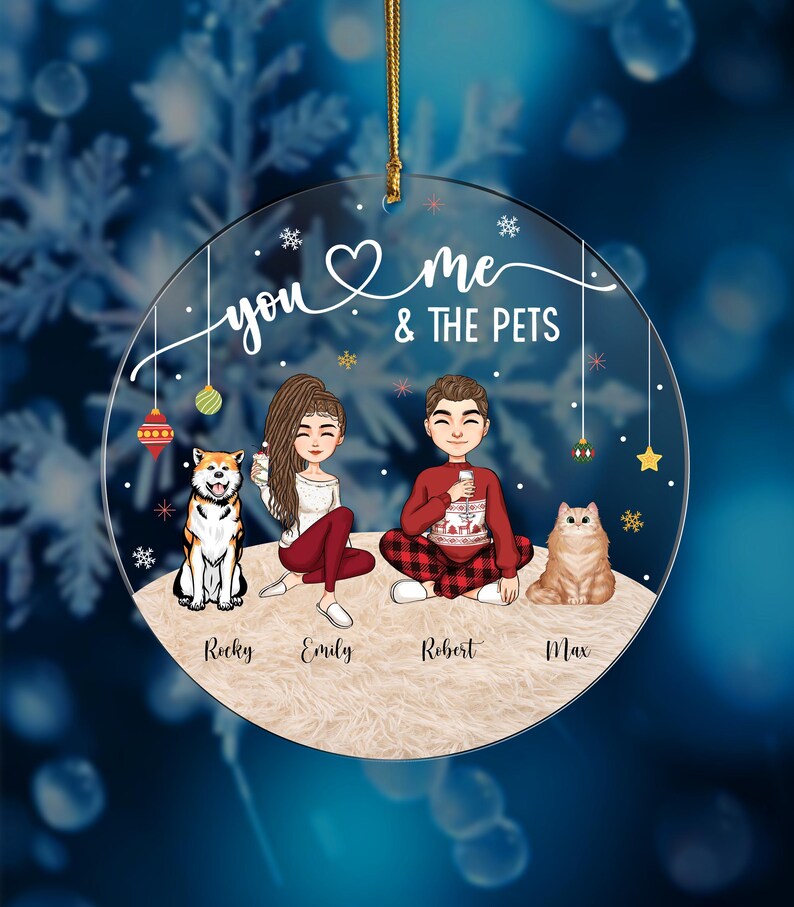 Custom Christmas Couple With Pets Ornament 2024, Personalized Couples