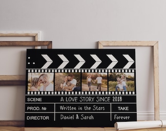 Film klepel bord stijl paar gepersonaliseerde aangepaste fotoposter, gepersonaliseerde Hollywood-film canvas, podcast wanddecoratie, gepersonaliseerde film