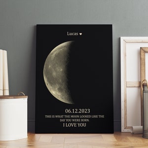 Personalized Moon Phase Canvas Mother’s Day Gift, Custom Moon Phase Print Canvas, Personalized Birthday Gift, The Day You Were Born Gift