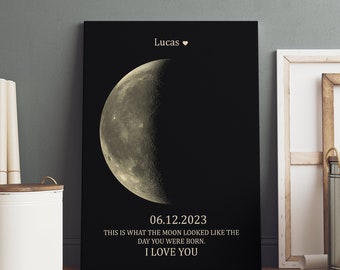 Lienzo personalizado con las fases lunares, regalo para el Día de la Madre, lienzo con impresión de las fases lunares, regalo de cumpleaños personalizado, regalo del día de tu nacimiento