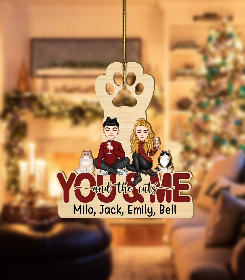 You and Me and the Dogs Ornament, Custom Couple With Dog Christmas