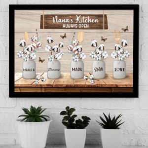 Personalized Nana’s Kitchen Sign, Birthday Gifts For Mom Sign With Kids Name, Mom Flower Jars Wall Art, Mother&#39;s Day Gifts For Grandma, Nana