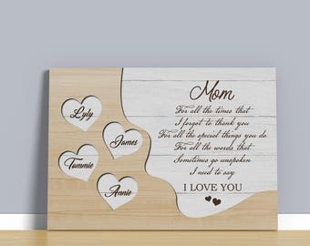 Regalos para mamá Lienzo Te amo, Letrero para mamá con nombres de niños, Regalo personalizado para el Día de la Madre para mamá, Regalos para el Día de la Madre de hija e hijo