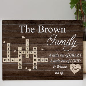 Personalized Family Name Sign Canvas, Custom Family Scrabble Wall Art, Crossword Scrabble Family Gift, Name Puzzle Christmas Gift For Family