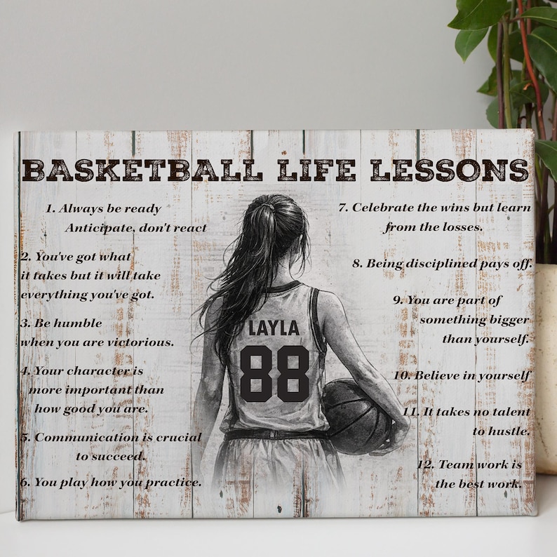 Life Lesson Sign Personalized Basketball Life Lessons Girl Canvas, Custom Basketball ...