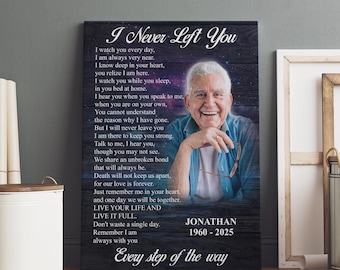 Spersonalizowany plakat na płótnie „Pamięć, nigdy cię nie opuściłem”, spersonalizowany tekst ze zdjęciem, ścienna grafika upamiętniająca, możliwość pobrania cyfrowego prezentu upamiętniającego