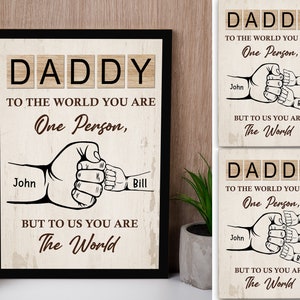 Personalized Daddy&#39;s Team Wall Art Canvas, Custom Fist Bump Family Hand Canvas, Custom Gifts For Dad, Happy Father&#39;s Day Gift 2024