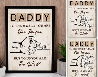 Personalized Daddy's Team Wall Art Canvas, Custom Fist Bump Family Hand Canvas, Custom Gifts For Dad, Happy Father's Day Gift 2024