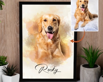 Personalized Watercolor Dog Portrait from Photo, Pet Portrait Custom, Dog Portrait, Loss of Dog Cat Pet Gift Memorial, Painting from Photo