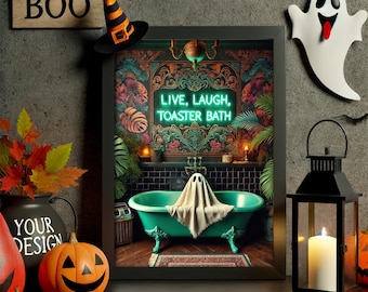 Live, Laugh, Toaster Bath - Tropical Gothic Bathroom Png,  Funny Ghost Print