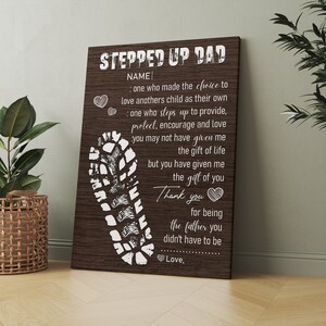 Stepped Up Dad Personalized Gift, Bonus Dad Gift, Father&#39;s Day Gifts From Kids Custom Canvas Sign, Step Dad Fathers Day Gift Sign