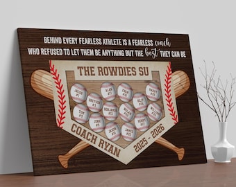 Puede incluir: Una pieza de arte mural de béisbol de madera. La obra de arte presenta un diseño de diamante de béisbol con pelotas de béisbol que muestran nombres y números. El texto dice "THE ROWDIES SU COACH RYAN 2025-2026". Dos bates de béisbol están cruzados detrás del diamante.