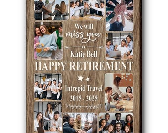 Custom Retirement Canvas Gift, Vintage Style Photo Collage, Team Farewell Gift for Coworker, Personalized Office Memory Print