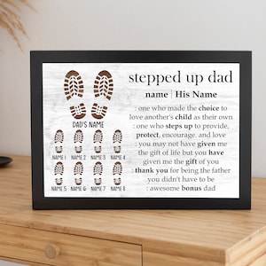 Stepped Up Dad Personalized Gift, Father&#39;s Day Gifts From Kids Custom Canvas Sign, Bonus Dad Gift, Step Dad Fathers Day Gift Sign
