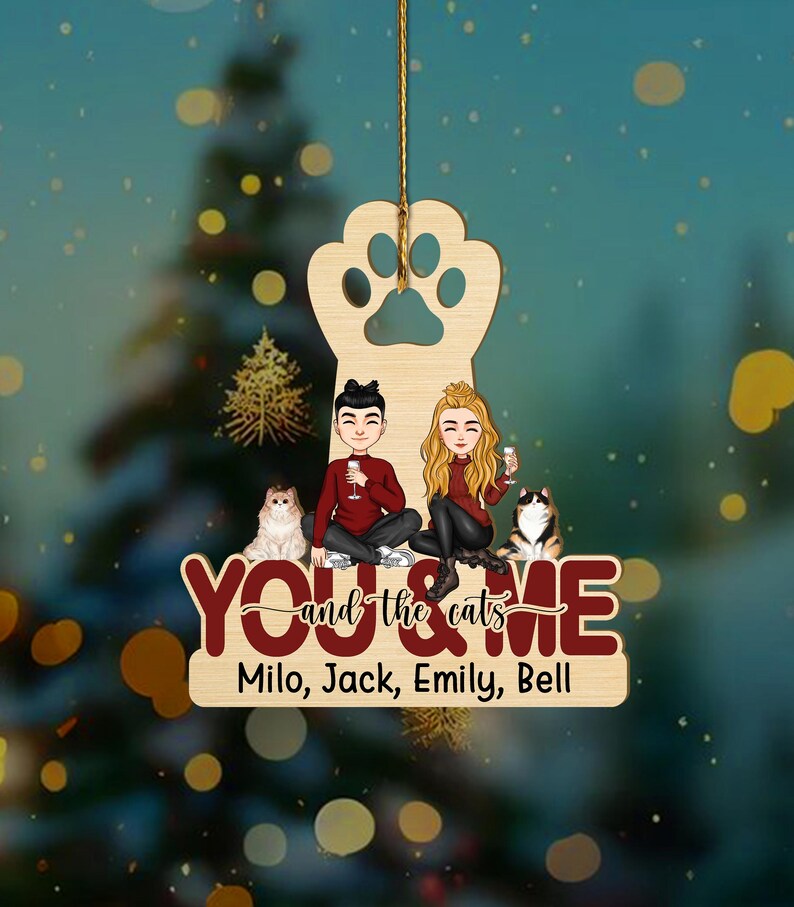 You and Me and the Dogs Ornament, Custom Couple With Dog Christmas