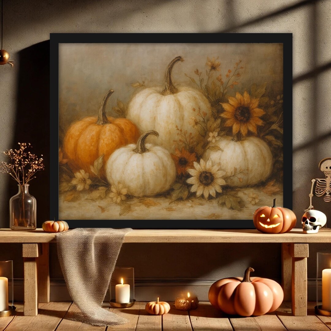 Vintage Pumpkin Canvas, Rustic Fall Printable Wall Art Poster, Retro ...