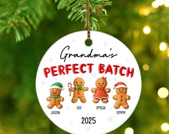 Grandma’s Perfect Batch Ornament, Custom Grandma Christmas Ornament, Personalized Gingerbread Family Ornament, Grandkids Christmas Gift