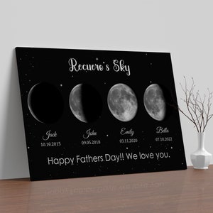 Custom Moon Phase Print Father&#39;s Day Gift Canvas, Personalized Moon Phase Canvas, Gifts for Dad Grandpa, The Day You Were Born Gift