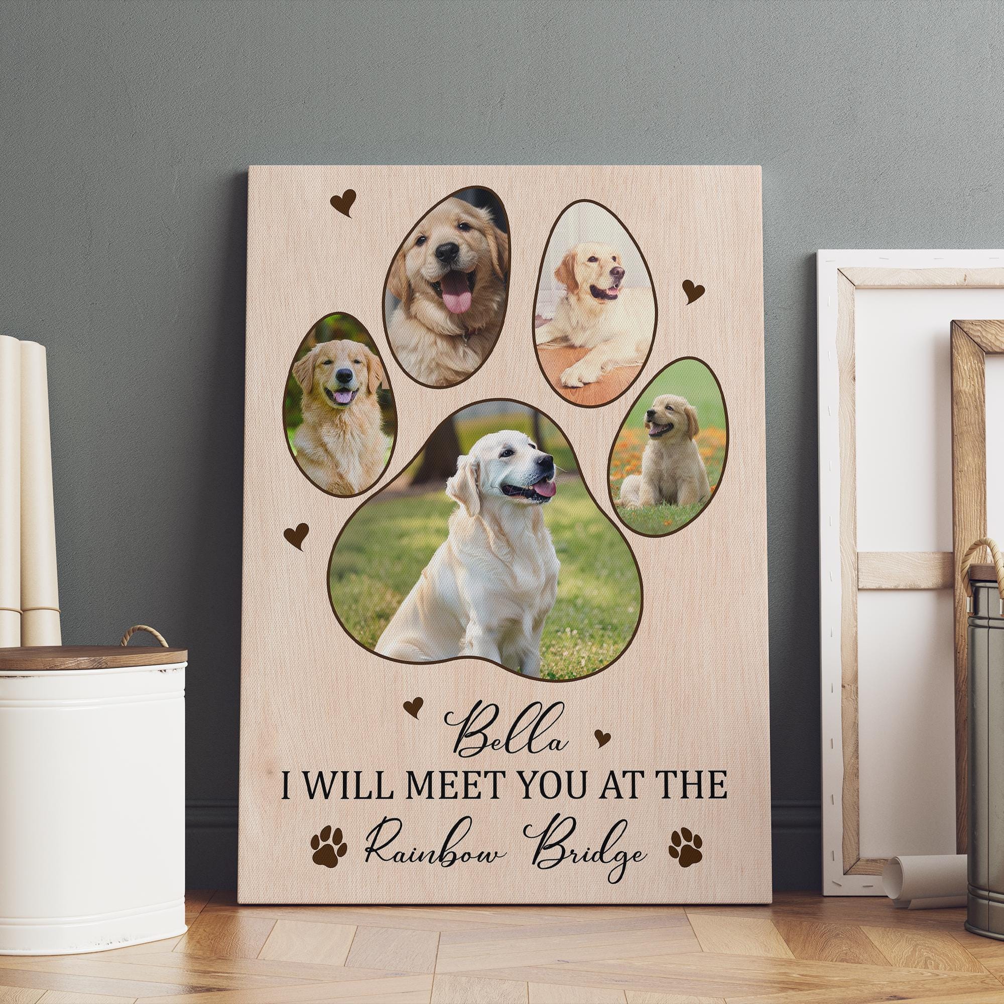 Personalized Memorial Dog Paw Photo Collage Canvas Print, Pet Paw Photo ...