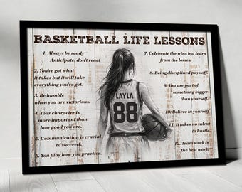 Personalized Basketball Life Lessons Girl Canvas, Custom Basketball Wall Art, Basketball Player Gifts, Basketball Team Gift, Sport Fan Gift