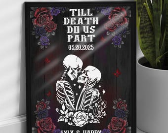 Personalized Skeleton Couple Sign, Till Death Do Us Part Sign, Gothic Wedding Anniversary Gifts, Spooky Poster Print, Halloween Wall Art