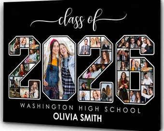 Class of 2026 Photo Collage, Personalized Graduation Gift, Senior Year Wall Art, Custom High School, Name and School Print,Graduation Custom