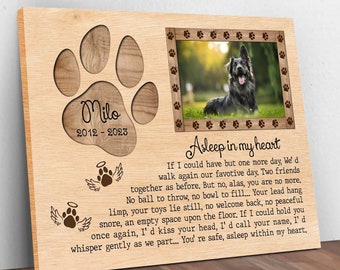 Custom Pet Loss Canvas, Asleep In My Heart, Loss Of Pet Dog Cat Canvas Decor, Custom Dog Memorial Passing Gift, Dog Passed Away Gift