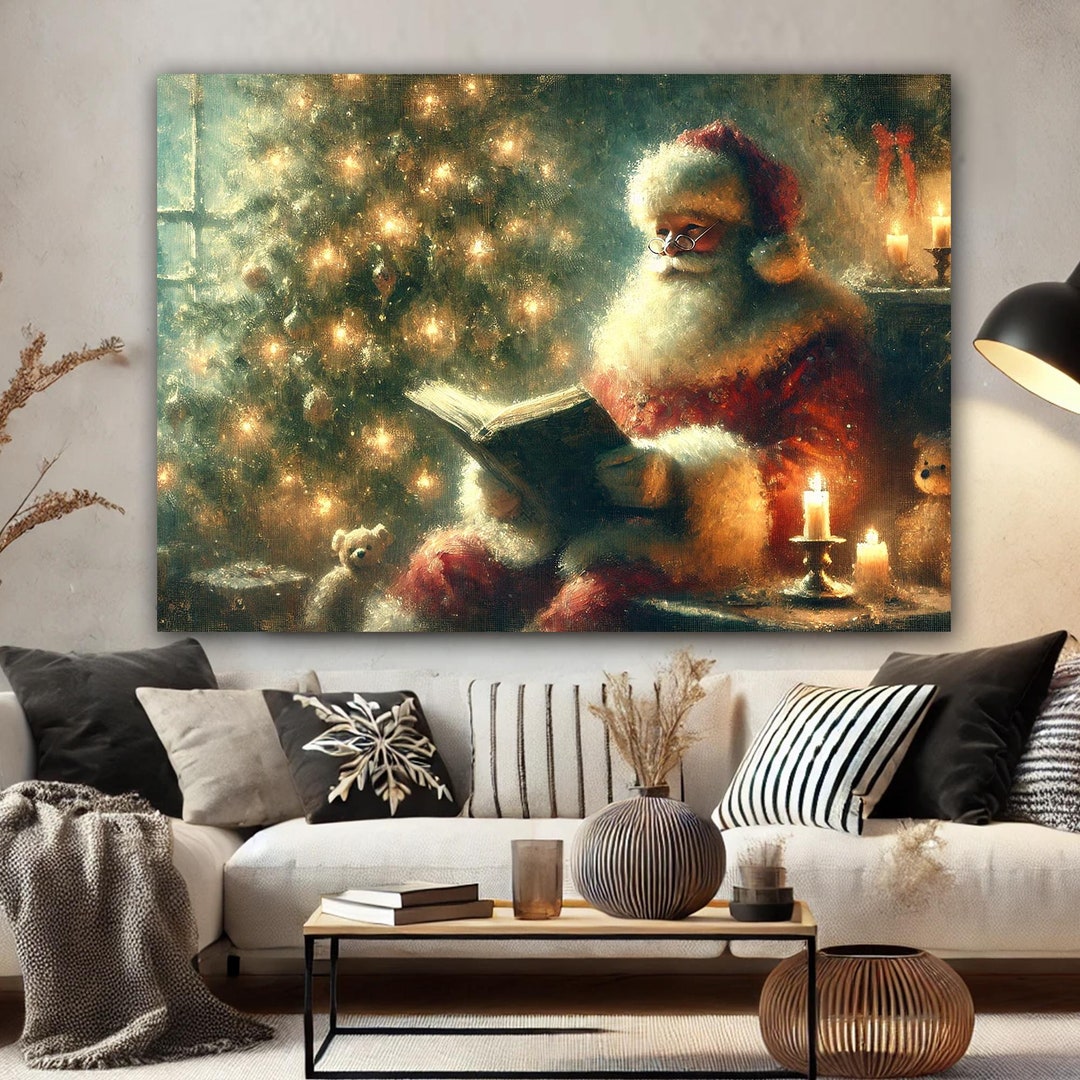 Santa Reading Book Canvas/poster, Christmas Wall Art Canvas Decor ...