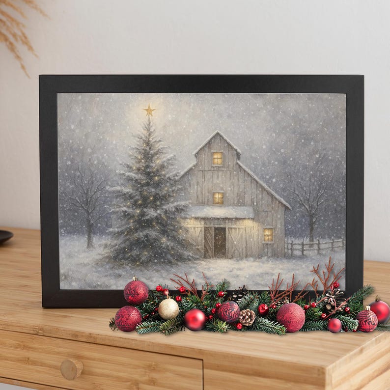 Rustic Christmas Barn Wall Art, Snowy Winter Barn Scene Canvas Print ...