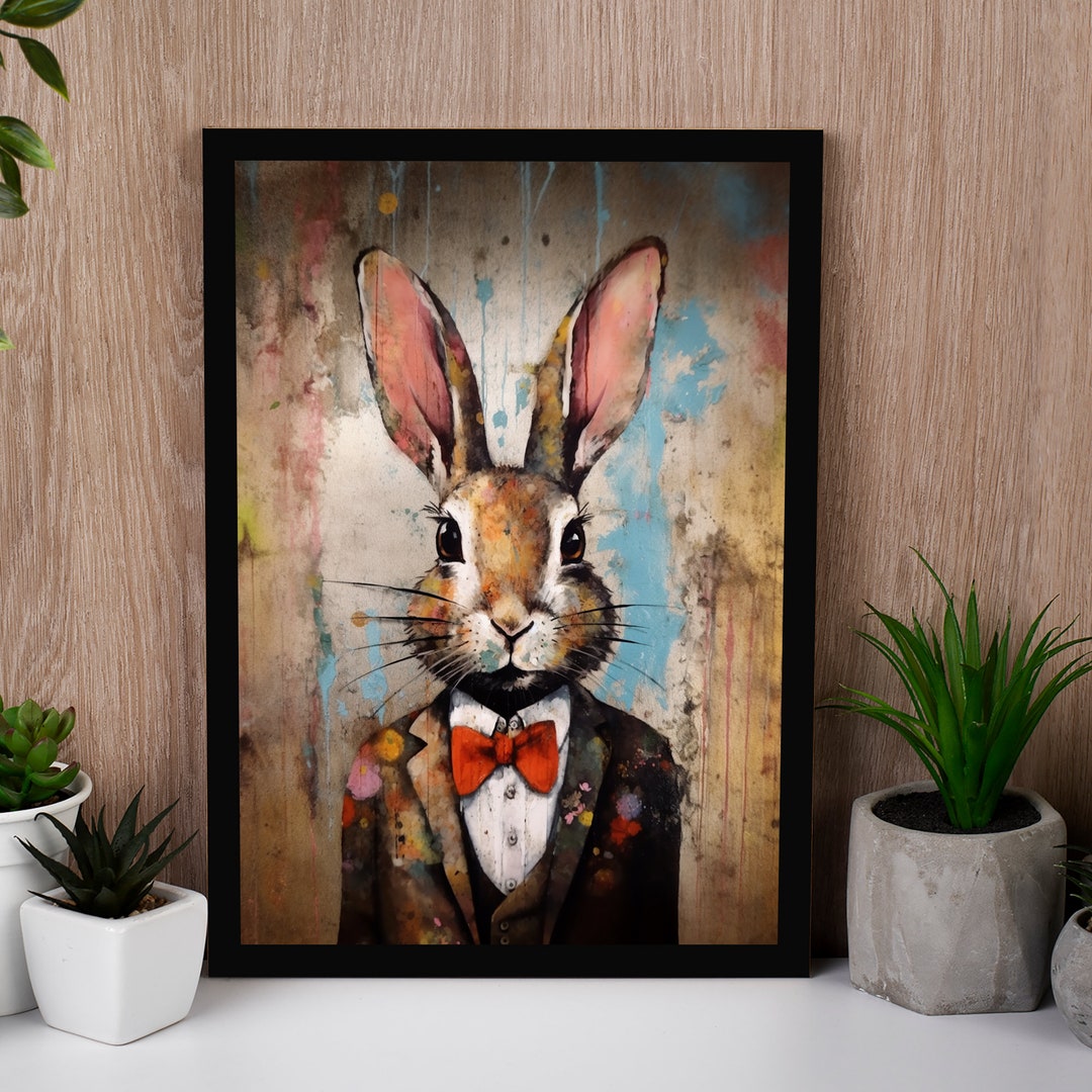 Anthropomorphic Rabbit, Easter Decor, Primitive Rustic Bow Tie Bunny ...