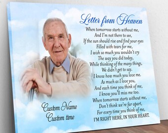 Gepersonaliseerde brief uit de hemel canvas, herdenkingscadeaus voor het verlies van een geliefde vader, brief A Heaven aangepaste fotocanvas muurkunst