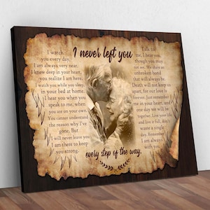 Tela commemorativa personalizzata "Non ti ho mai lasciato", tela con simpatia per il padre, riposa in pace per la perdita della madre, tela commemorativa "Paradiso"