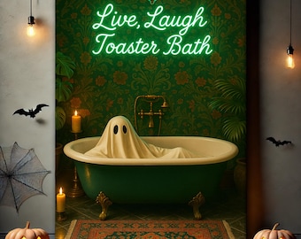 Live, Laugh, Toaster Bath Wall Art, Tropical Gothic Bathroom Decor, Funny Ghost Print, Maximalist Decor, Cottagecore Tropigoth Poster Gift