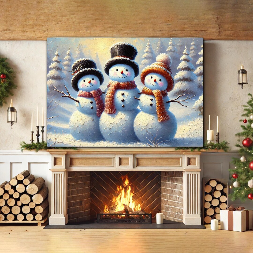 Snowman Decor Christmas Wall Art Canvas, Christmas Decor Canvas ...