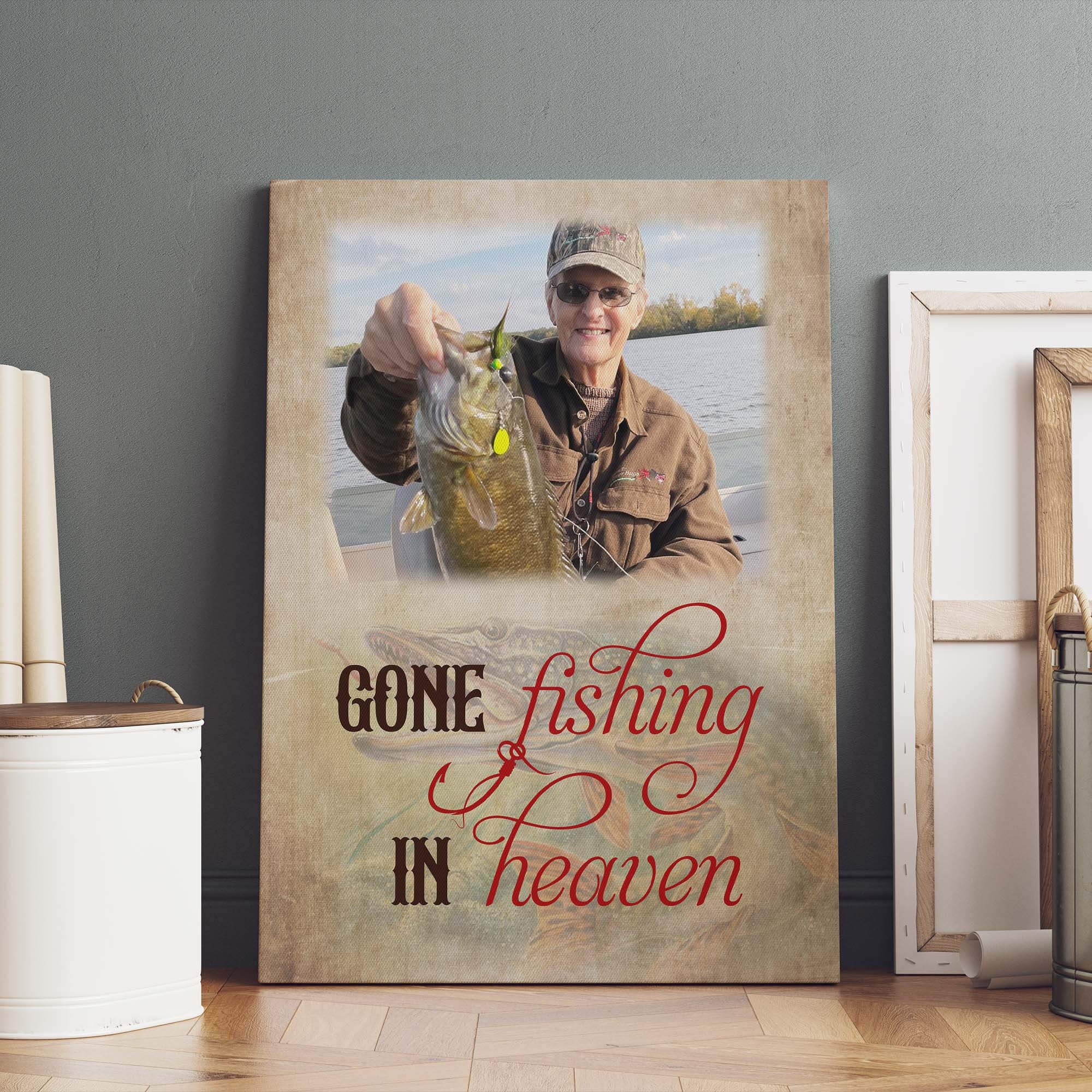 Gone Fishing Memorial, In Loving Memory Keepsake Sign, Photo Remembrance Gift, Sympathy Gift For Loss Of Father, Fisherman Memorial Gift - Personalized Gifts